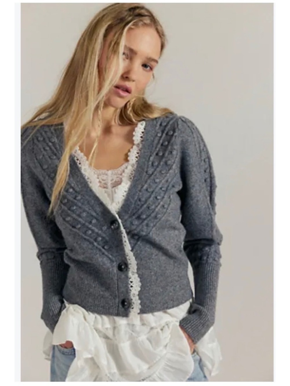 FREE PEOPLE Lace Soft Spun Long Sleeve Cardi